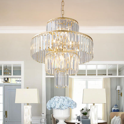 (Same as W1340126461/L5023) 20" Luxury 4-Tier Crystal Chandelier, 12-Light Gold Frame Pendant Light, Elegant Ceiling Lighting for Living Room, Dining Room, Bedroom (No Bulbs)