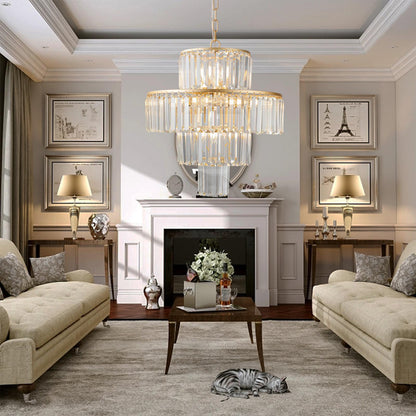 (Same as W1340126461/L5023) 20" Luxury 4-Tier Crystal Chandelier, 12-Light Gold Frame Pendant Light, Elegant Ceiling Lighting for Living Room, Dining Room, Bedroom (No Bulbs)