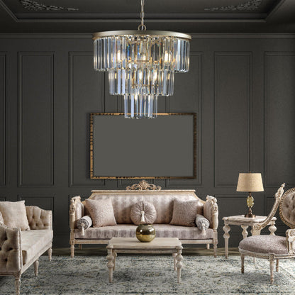 (Same as W1340P143192/L5007-500-G) 20" Luxury 3-Tier Crystal Chandelier, 7-Light Gold Frame Pendant Light, Elegant Ceiling Lighting for Living Room, Dining Room, Bedroom (No Bulbs)