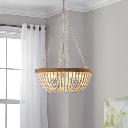 22" Bohemian Wood Beaded Pendant Chandelier – Elegant Light Fixture for Living Room, Dining Room, or Bedroom, Modern and Stylish Ceiling Light (Bulb Not Included)