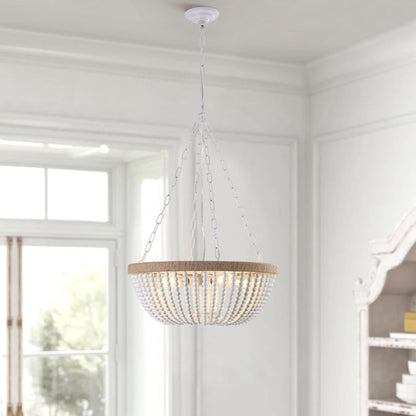 22" Bohemian Wood Beaded Pendant Chandelier – Elegant Light Fixture for Living Room, Dining Room, or Bedroom, Modern and Stylish Ceiling Light (Bulb Not Included)