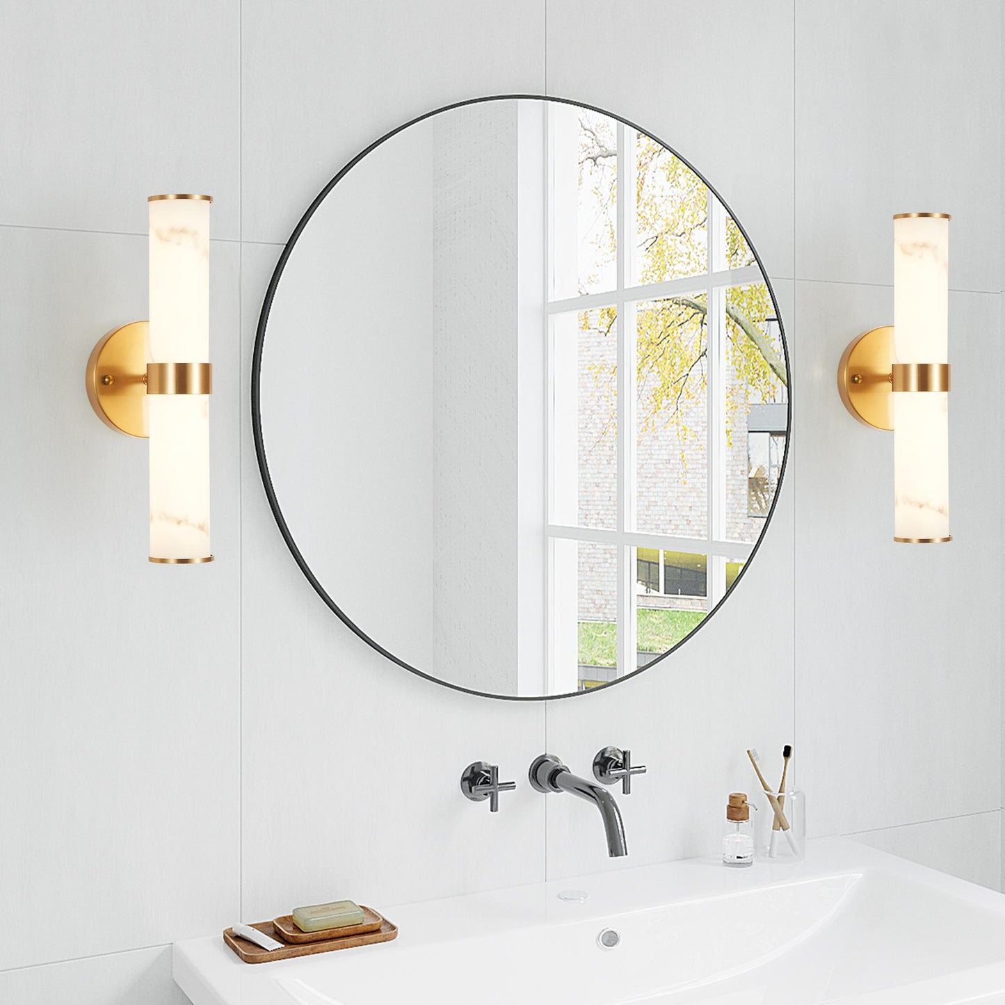 Golden and Elegant Resin Wall Sconce,Set of 2,Modern Vertical Light Fixture for Bathrooms, Hallways, and Bedrooms (Only Inoor)