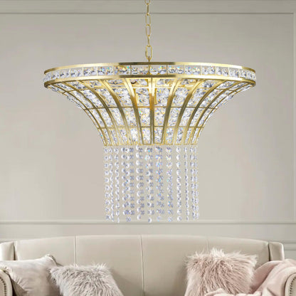 (Same as W1340P189414/L005016-D600-P8G) 24" Modern Crystal Round Chandelier with Gold Finish, Elegant Pendant Light with Cascading Beads, for Dining Room, Living Room, or Foyer (No Bulbs)
