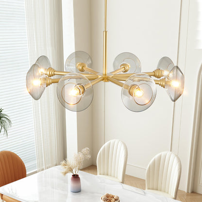 36" Modern Gold 8-Light Sputnik Chandelier with Clear Glass Shades, Mid-Century Hanging Pendant Light Fixture for Dining Room, Living Room, or Kitchen (Bulb Not Included)