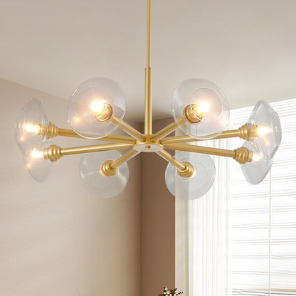 36" Modern Gold 8-Light Sputnik Chandelier with Clear Glass Shades, Mid-Century Hanging Pendant Light Fixture for Dining Room, Living Room, or Kitchen (Bulb Not Included)