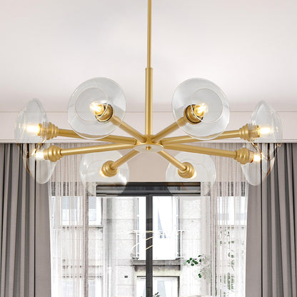 36" Modern Gold 8-Light Sputnik Chandelier with Clear Glass Shades, Mid-Century Hanging Pendant Light Fixture for Dining Room, Living Room, or Kitchen (Bulb Not Included)