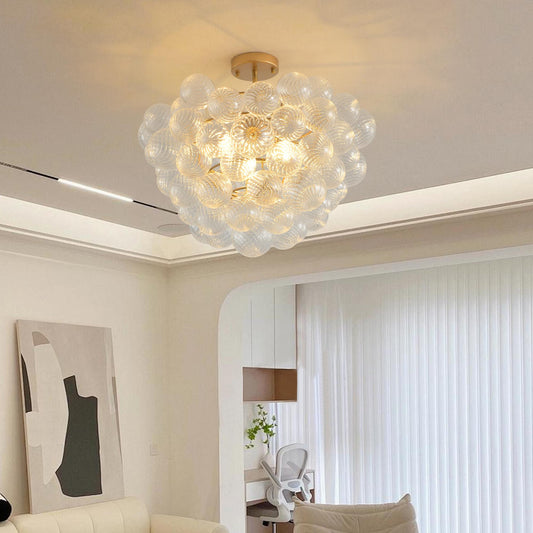 23.6-Inch Gold Ceiling Pendant Light with Threaded Clear Glass Globe Shade – Ideal for Living Room, Dining Room, Kitchen (Non Adjustable Height, No Bulbs)