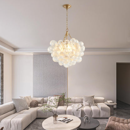 23.6-Inch Gold Pendant Light Chandelier with Threaded Clear Glass Globe Shade – Adjustable Height, Ideal for Living Room, Dining Room, Kitchen (No Bulbs)