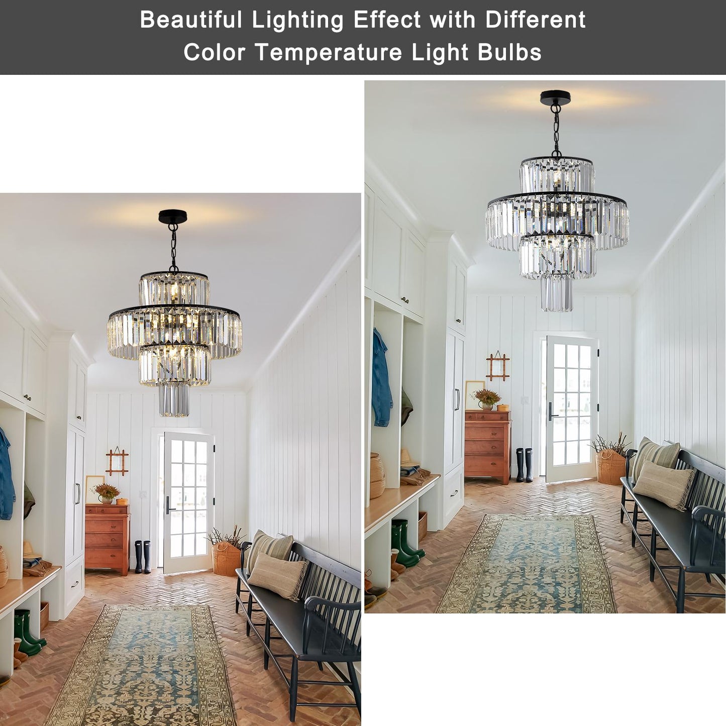 20" Modern Crystal Chandelier with Black Finish, 4-Tier Design for Dining Room or Living Room, Elegant Crystal Pendant Light Fixture (Bulb Not Included)