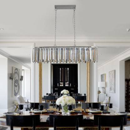 39" Modern Crystal Rectangle Pendant Chandelier with Chrome Finish – Elegant Light Fixture for Living Room, Dining Room, or Kitchen (Bulb Not Included)