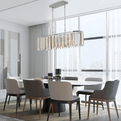 39" Modern Crystal Rectangle Pendant Chandelier with Chrome Finish – Elegant Light Fixture for Living Room, Dining Room, or Kitchen (Bulb Not Included)