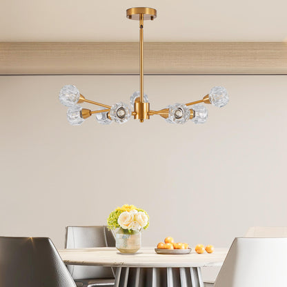 28" Modern Crystal Chandeliers, 9 Lights Golden Chandelier for Living Room Bedroom, Dining Room Chandelier Over Table, Kitchen Light Fixtures (Bulbs Not Included)