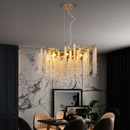 24-inch Modern Golden Pendant Light with Cascading Crystal Strands, Ideal for Living Room, Dining Room and Foyer, High-End Decorative Lighting Fixture (Bulb Not Included)