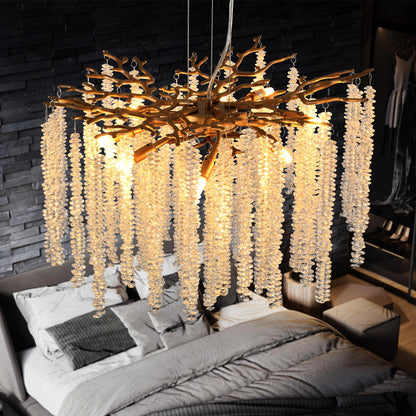 24-inch Modern Golden Pendant Light with Cascading Crystal Strands, Ideal for Living Room, Dining Room and Foyer, High-End Decorative Lighting Fixture (Bulb Not Included)
