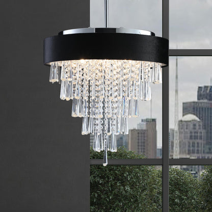 18-inch Modern Crystal Chandelier with Black Imitation Velvet Anti-Glare Shade, Adjustable Height, 8-Light G9 Base for Dining Room, Living Room, or Bedroom (Bulb Not Included)