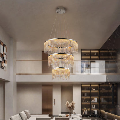 24-inch Crystal Chandelier LED Ceiling Lamp, Adjustable Color Temperature 3000K/4000K/6000K, Height Adjustable, Luxury Round Chandelier, Suitable for Living Room, Dining Room, Bedroom