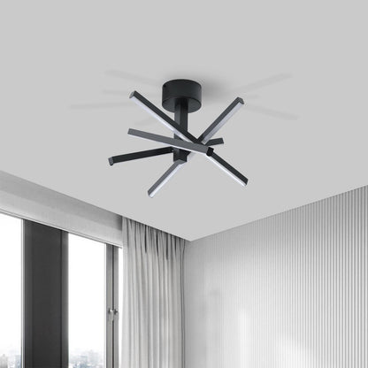 12 Inch Modern LED Ceiling Light, Geometric Starburst Design with Black Finish for Living Room, Bedroom, and Hallways