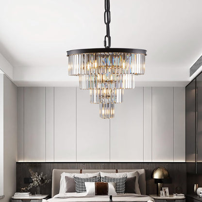 24" Contemporary Crystal Modern Chandeliers Crystal Ceiling Chandelier 4 Tier Black Chandelier Lighting for Dining Room Living Room Bedroom (Bulbs Not included)