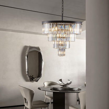24" Contemporary Crystal Modern Chandeliers Crystal Ceiling Chandelier 4 Tier Black Chandelier Lighting for Dining Room Living Room Bedroom (Bulbs Not included)