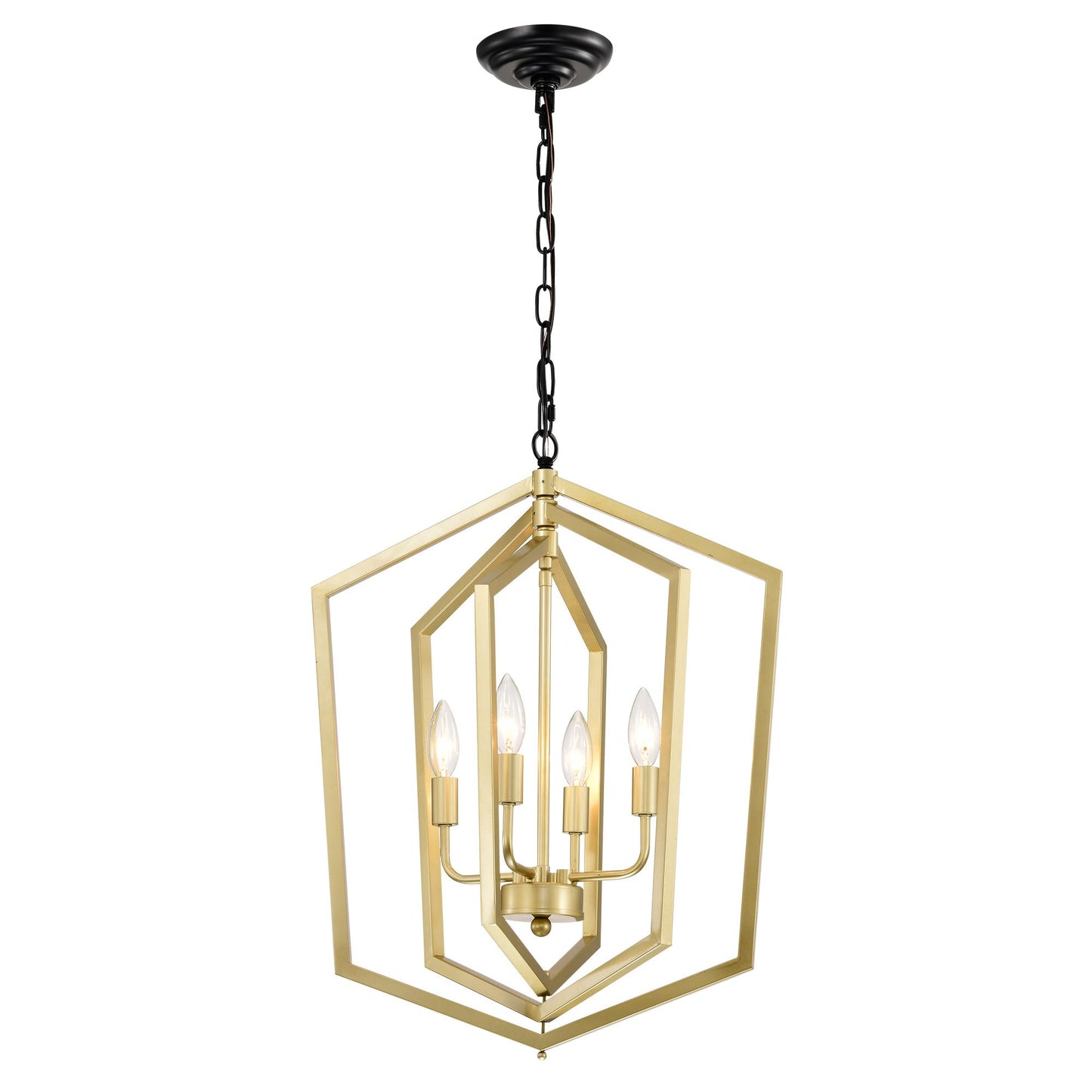 4-Light  Farmhouse Kitchen Chandeliers,  Vintage  Cage Light Fixture Adjustable Height  Chandeliers for Dining Room Hallway Foyer Entryway(E12 Bulbs Not Included)--GOLD+MATTE BLACK