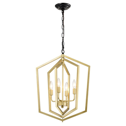 4-Light  Farmhouse Kitchen Chandeliers,  Vintage  Cage Light Fixture Adjustable Height  Chandeliers for Dining Room Hallway Foyer Entryway(E12 Bulbs Not Included)--GOLD+MATTE BLACK