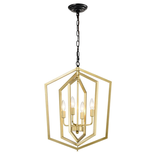 4-Light  Farmhouse Kitchen Chandeliers,  Vintage  Cage Light Fixture Adjustable Height  Chandeliers for Dining Room Hallway Foyer Entryway(E12 Bulbs Not Included)--GOLD+MATTE BLACK