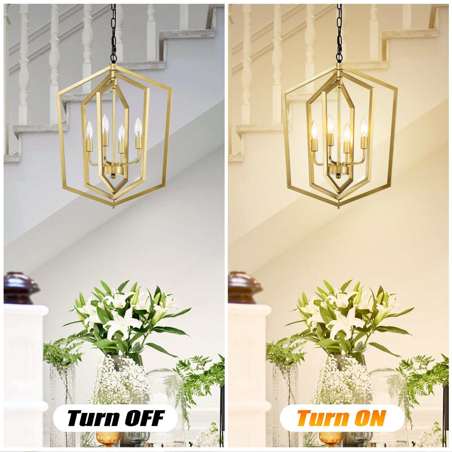 4-Light  Farmhouse Kitchen Chandeliers,  Vintage  Cage Light Fixture Adjustable Height  Chandeliers for Dining Room Hallway Foyer Entryway(E12 Bulbs Not Included)--GOLD+MATTE BLACK