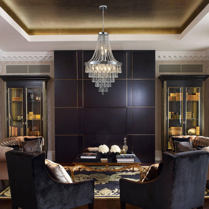 20" Chrome Crystal Chandelier with Adjustable Height, Modern Ceiling Light Fixture for Living Room, Dining Room, Staircase, 11-Light E12 Bulb Base (No Bulbs)