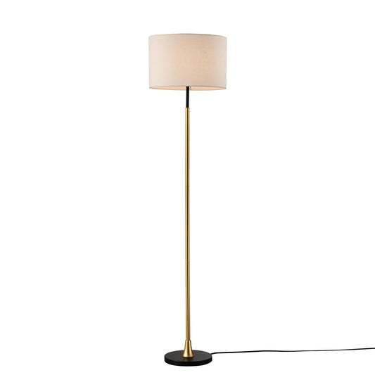 Floor Lamp for Living Room with Beige Lampshade, Standing Lamp Tall Industrial Floor Lamp Reading for Bedroom, Office (No Included Bulb) -Matte Black+Matte Gold