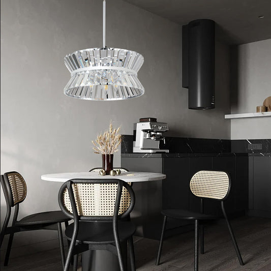 16" Elegant Crystal Pendant Light with Chrome Finish – Modern Two-Tiered Chandelier for Living Room, Dining Room, or Kitchen (Bulb Not Included)
