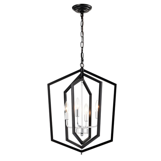 4-Light  Farmhouse Kitchen Chandeliers, Matte Black and Sliver Vintage Rustic Cage Light Fixture Adjustable Height  Chandeliers for Dining Room Hallway Foyer Entryway(E12 Bulbs Not Included)