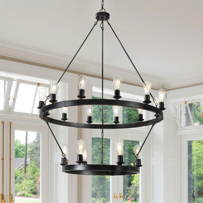 Retro style Large 2-Tier circular ceiling Ironwork chandelier