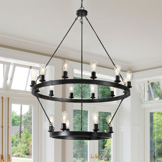 Retro style Large 2-Tier circular ceiling Ironwork chandelier