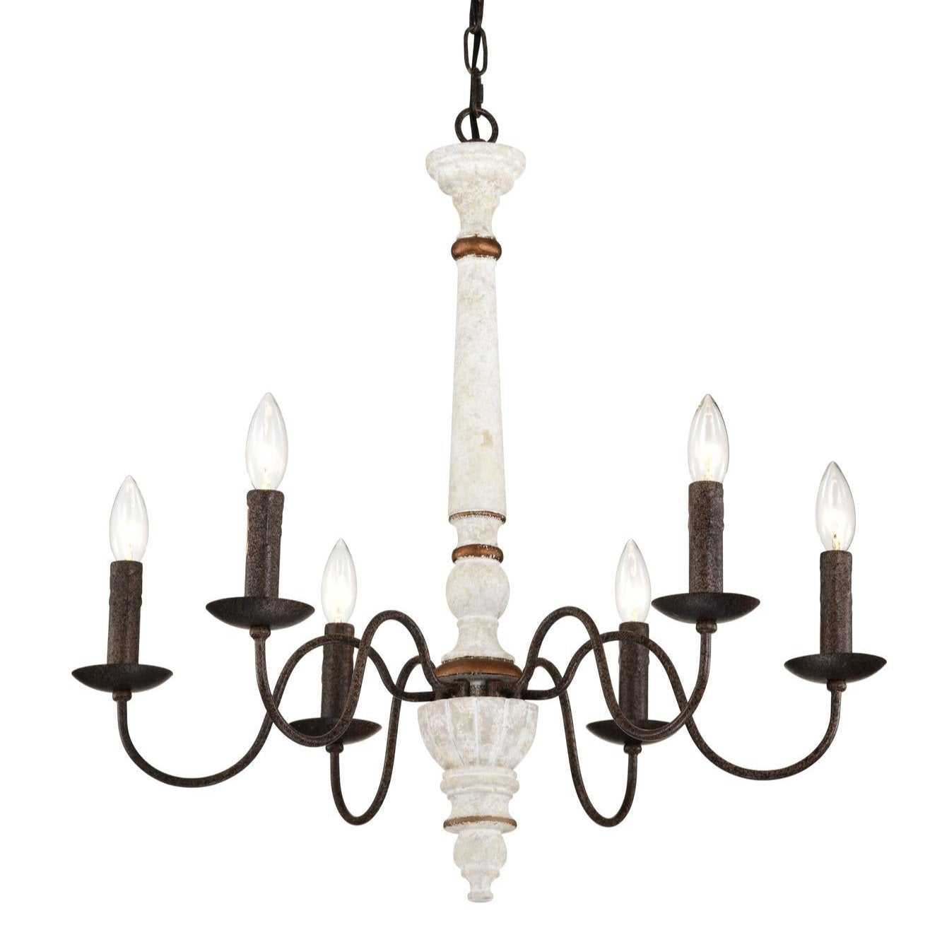 Retro white and Rust Color Chandelier With Light Fixture 6 Light (E12 NO include Bulb)  Pendant Light Fixtures for Dining Room, Lobby, Kitchen, Bedroom, Living Room, Conference Room, Home Office