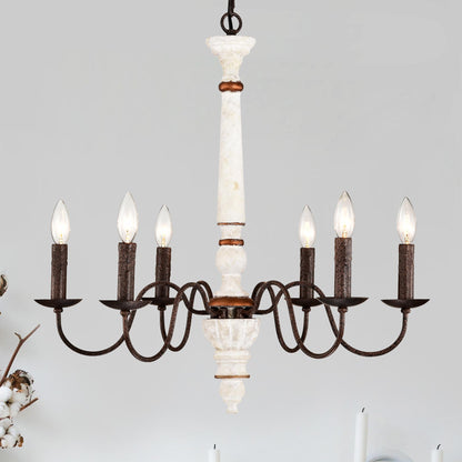 Retro white and Rust Color Chandelier With Light Fixture 6 Light (E12 NO include Bulb)  Pendant Light Fixtures for Dining Room, Lobby, Kitchen, Bedroom, Living Room, Conference Room, Home Office