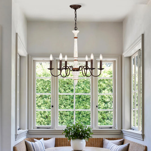 Retro white and Rust Color Chandelier With Light Fixture 6 Light (E12 NO include Bulb)  Pendant Light Fixtures for Dining Room, Lobby, Kitchen, Bedroom, Living Room, Conference Room, Home Office