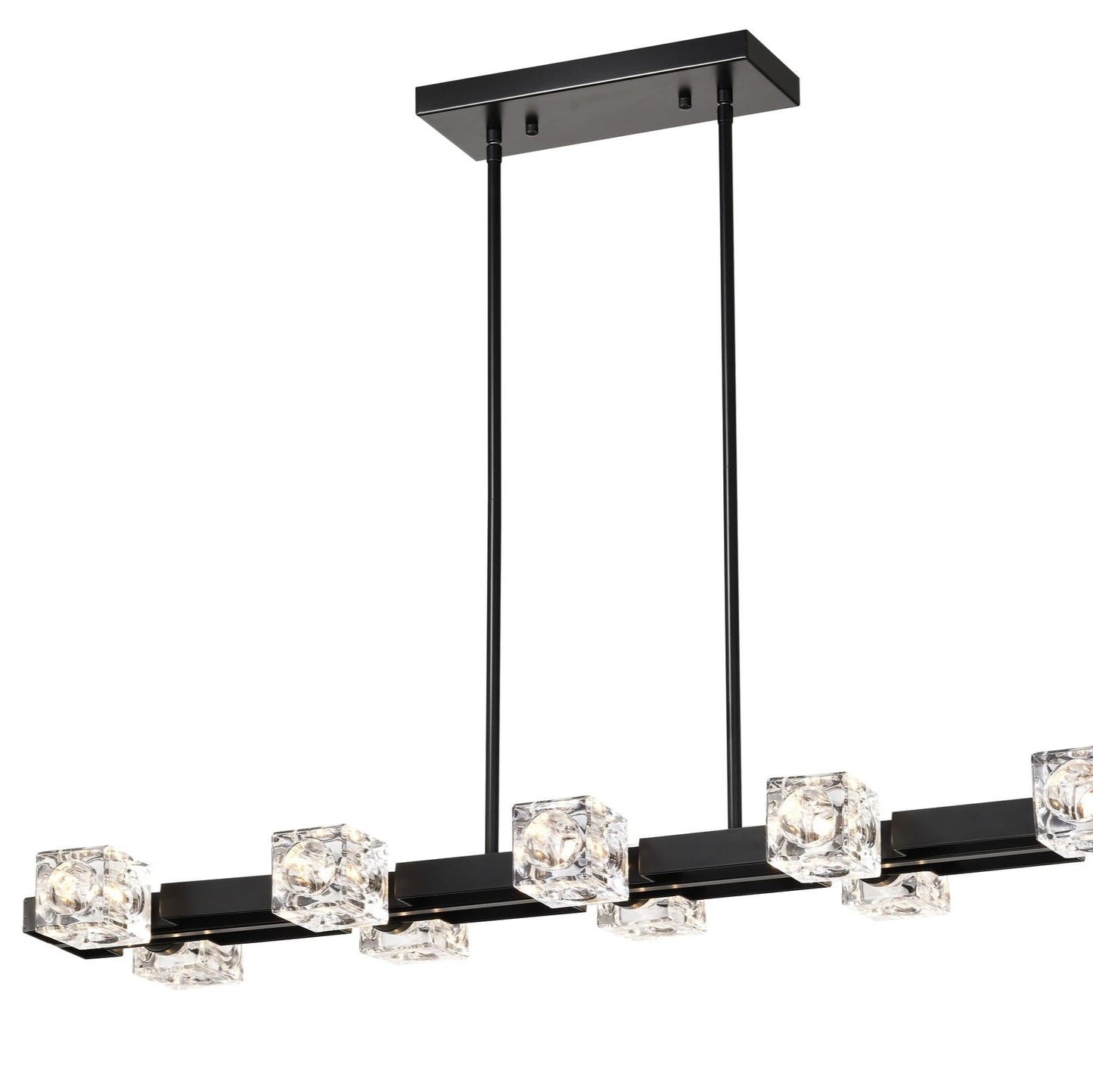 Rectangle Chandelier for Dining Room, 10-Light Black Farmhouse Linear Pendant Light Fixture, Modern Crystal Hanging Lighting Chandelier for  Lobby, Kitchen, Bedroom, Living Room, Conference Room, Home