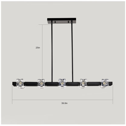 Rectangle Chandelier for Dining Room, 10-Light Black Farmhouse Linear Pendant Light Fixture, Modern Crystal Hanging Lighting Chandelier for  Lobby, Kitchen, Bedroom, Living Room, Conference Room, Home