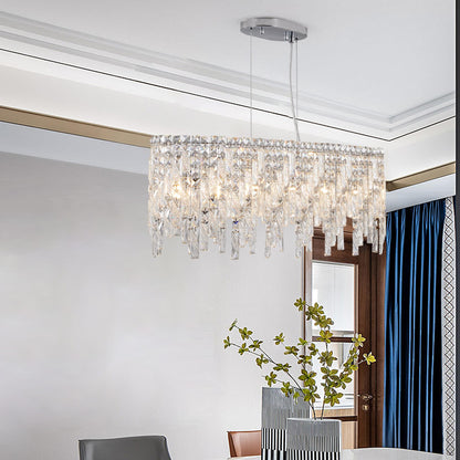 35" Chrome Elegant Oval Crystal Chandelier, Modern Ceiling Light Fixture with Reflective Hanging Crystals for Dining Room, Living Room, and Foyer (Bulbs Not Included)