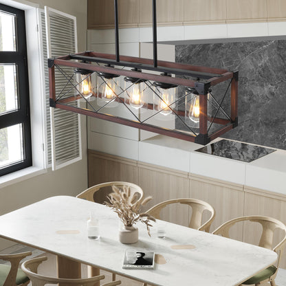 5-Light Retro Farmhouse Chandelier For Kitchen, Living room, Dining room Red and Black(No Bulbs) NEW SKU:W1340P206646