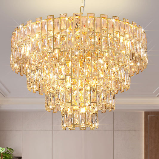 Gold Luxury Crystal Chandelier for Dining Room, 32-Inch Modern Ceiling Light, French Empire Style with Premium K9 Crystals, Elegant Gold Finish, Perfect for Living Room or Bedroom, 21-Light Fixture