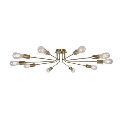10 Light Sputnik Chandelier Brushed Gold Ceiling Light Semi Flush Mount Light Ceiling Lamp