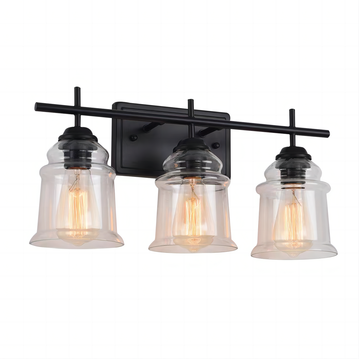 3-Light with Clear Glass Satin Shade, Unique Hand-make Lampshade, Industrial Indoor Light Fixture for Bathroom Living Room Bedroom Over Kitchen Sink, E26 Socket [No Bulb]