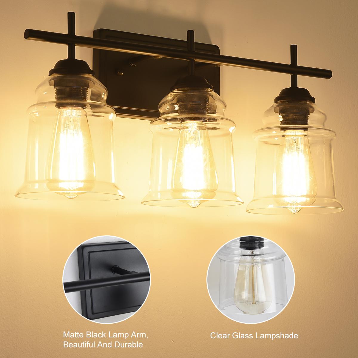 3-Light with Clear Glass Satin Shade, Unique Hand-make Lampshade, Industrial Indoor Light Fixture for Bathroom Living Room Bedroom Over Kitchen Sink, E26 Socket [No Bulb]