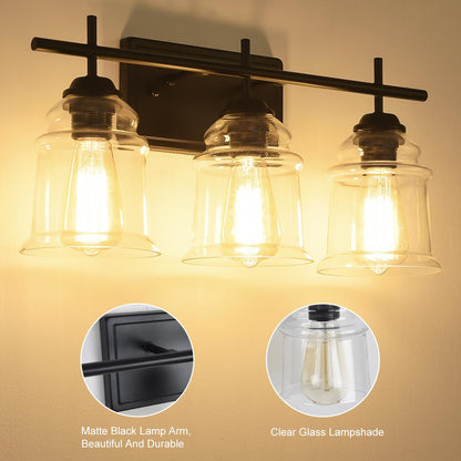 3-Light with Clear Glass Satin Shade, Unique Hand-make Lampshade, Industrial Indoor Light Fixture for Bathroom Living Room Bedroom Over Kitchen Sink, E26 Socket [No Bulb]