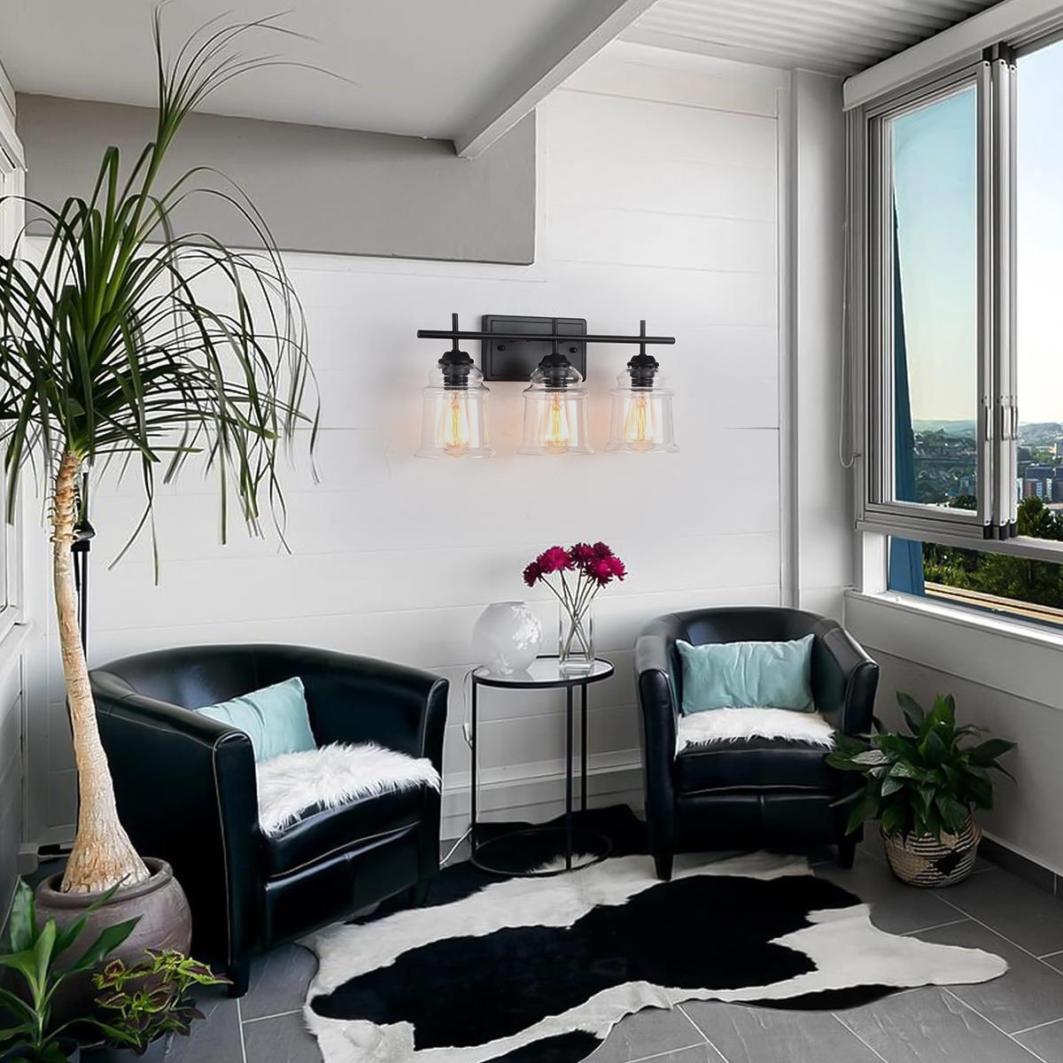 3-Light with Clear Glass Satin Shade, Unique Hand-make Lampshade, Industrial Indoor Light Fixture for Bathroom Living Room Bedroom Over Kitchen Sink, E26 Socket [No Bulb]