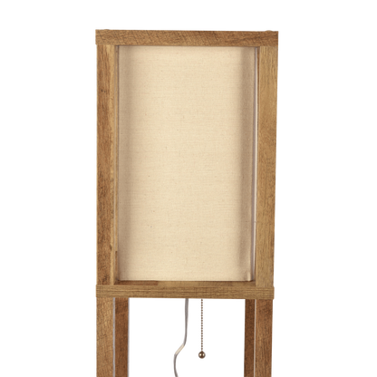 Pinnacle Shelf Floor Lamp For Bedroom/Living Room, Natural Wood with Long Shade