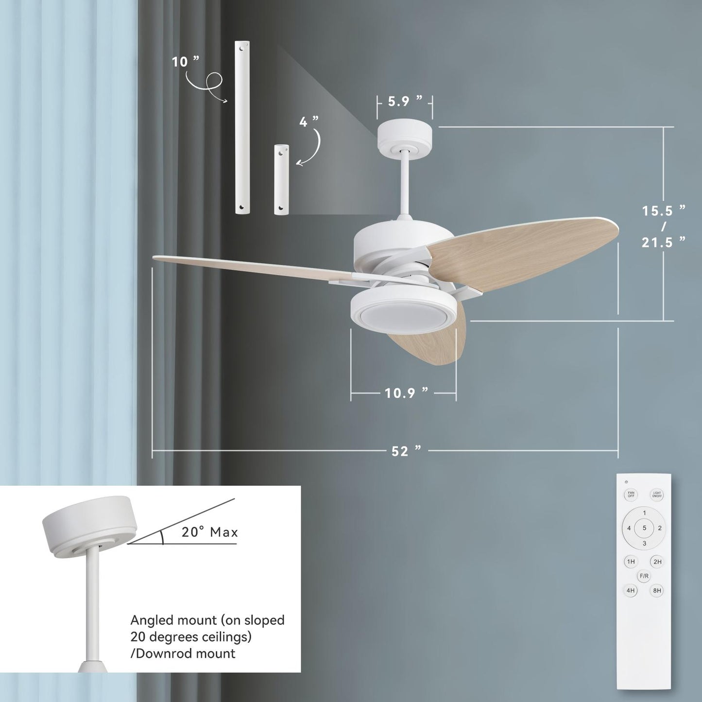 Light Pro 52 in. LED Indoor White Smart Ceiling Fan with Remote Control