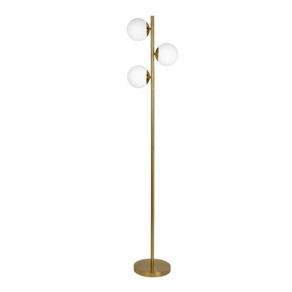 Brilliance Modern Gold Brush Floor Lamp, Opal Glass Shades and Round Metal Base