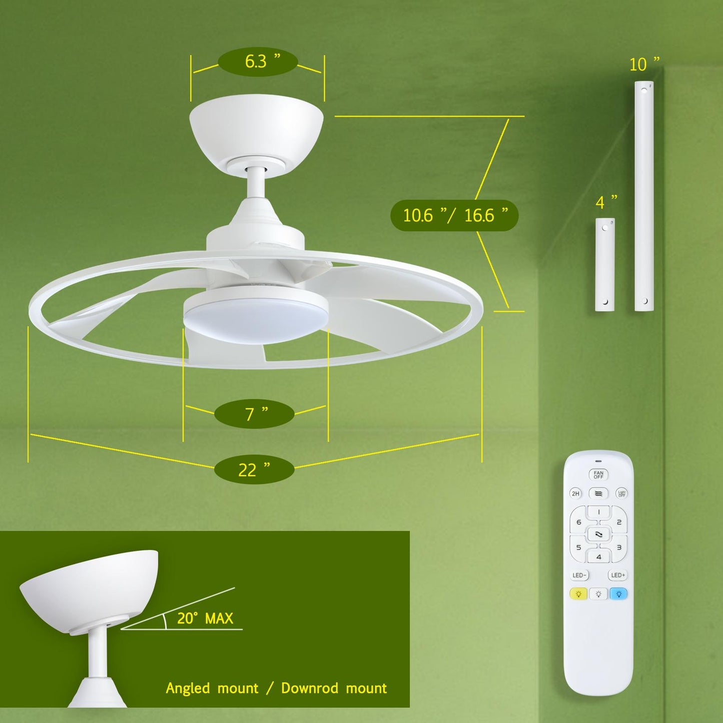 Light Pro 22 in. LED Indoor Matt white Smart Ceiling Fan with DC Motor